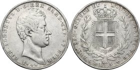 Regno di Sardegna. Carlo Alberto (1831-1849). 5 lire 1848 Genova. Pag. 263. Mont. 139. AG. mm. 37.00 qBB.
