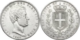 Regno di Sardegna. Carlo Alberto (1831-1849). 5 lire 1849 Genova. Pag. 265. Mont. 141. AG. mm. 37.00 qBB/BB+.