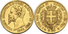 Regno di Sardegna. Vittorio Emanuele II, Re di Sardegna (1849-1861). 20 lire 1852 Genova. Pag. 341. Mont. 7. AU. mm. 21.00 BB.