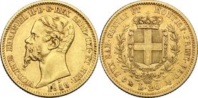 Regno di Sardegna. Vittorio Emanuele II, Re di Sardegna (1849-1861). 20 lire 1858 Genova. Pag. 354. Mont. 23. AU. mm. 21.00 qBB.