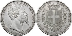Regno di Sardegna. Vittorio Emanuele II, Re di Sardegna (1849-1861). 5 lire 1850 Torino. Pag. 371 Mont. 40. AG. mm. 37.00 RR. BB.