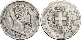 Re Eletto. Vittorio Emanuele II, Re Eletto (1859-1861). Lira 1860 Bologna. Pag. 438. Mont. 110. AG. mm. 23.00 R. MB/qBB.