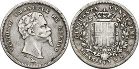 Re Eletto. Vittorio Emanuele II, Re Eletto (1859-1861). 50 centesimi 1860 Firenze. Pag. 443. Mont. 120. AG. mm. 18.00 BB.