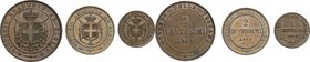 Re Eletto. Vittorio Emanuele II, Re Eletto (1859-1861). Lotto di 3 monete 1859 Firenze: 5, 2 e un centesimo. AE. qSPL.