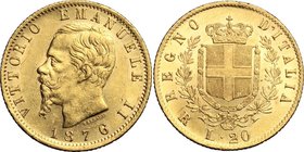 Regno di Italia. Vittorio Emanuele II, Re d'Italia (1861-1878). 20 lire 1876 Roma. Pag. 473. Mont. 150. AU. mm. 21.00 SPL.