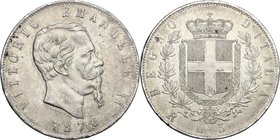 Regno di Italia. Vittorio Emanuele II, Re d'Italia (1861-1878). 5 lire 1876 Roma. Pag. 501. Mont. 188. AG. mm. 37.00 qSPL.