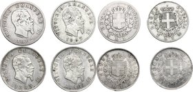 Regno di Italia. Vittorio Emanuele II, Re d'Italia (1861-1878). Lotto di 4 monete da 1 lira: 1862 Napoli (R), 1863 Milano, 1863 Torino (R) e 1867 Mila...