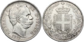 Regno di Italia. Umberto I (1878-1900). 5 lire 1878 Roma. Pag. 589. Mont. 32. AG. mm. 37.00 RR. BB.