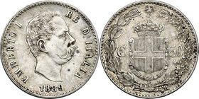 Regno di Italia. Umberto I (1878-1900). 50 centesimi 1889. Pag. 608. Mont. 55. AG. mm. 18.00 R. Bel BB.