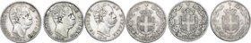 Regno di Italia. Umberto I (1878-1900). Lotto di 3 monete da 2 lire 1884, 1885 (R2) e 1886 (NC). AG. qBB:BB+.