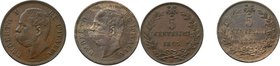 Regno di Italia. Umberto I (1878-1900). Lotto di 2 monete da 5 centesimi: 1895 e 1896. AE. R. SPL.