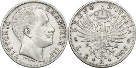 Regno di Italia. Vittorio Emanuele III (1900-1943). 2 lire 1905. Pag. 729. Mont. 144. AG. mm. 27.00 BB.