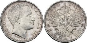 Regno di Italia. Vittorio Emanuele III (1900-1943). 2 lire 1905. Pag. 729. Mont. 144. AG. mm. 27.00 Lievissimi colpetti al ciglio. SPL+.