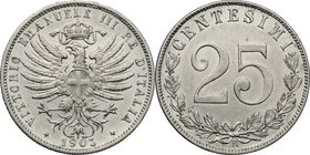 Regno di Italia. Vittorio Emanuele III (1900-1943). 25 centesimi 1903. Pag. 828. Mont. 274. NI. mm. 21.50 R. qSPL.