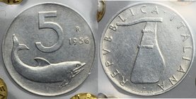 5 lire 1956. Mont. 10. IT. mm. 20.00 RR. Perizia Gaudenzi. Bel BB.