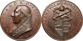 Alessandro VI (1492-1503), Rodrigo Borgia. Medaglia di restituzione. D/ ALESSANDRO VI PONT MAX. Busto a sinistra a testa nuda con piviale. R/ RODERICO...