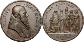 Giulio III (1550-1555), Giovanni Maria de' Ciocchi del Monte. Medaglia riconio del XX secolo, emessa a ricordo della restaurazione della religione cat...