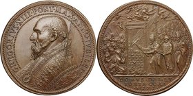 Gregorio XIII (1572-1585), Ugo Boncompagni. Medaglia 1575 per il Giubileo. D/ GREGORIVS XIII PONT MAX ANNO IVBILEI. Busto a sinistra a testa nuda con ...