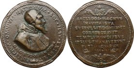 Gregorio XIII (1572-1585), Ugo Boncompagni. Medaglia fusa, A. X per la fondazione del Collegio Romano. D/ COLLEGIVM OMNIVM NATIONVM SOC IESV EXTRVXIT....