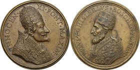 Innocenzo XI (1676-1689), Benedetto Odescalchi. Medaglia 1684 in onore di Pio V, promotore della Lega contro i Turchi che portò alla vittoria di Lepan...