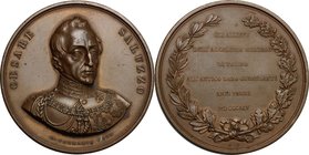 Brescia. Cesare Saluzzo (1778-1853). Medaglia coniata 1854. D/ CESARE SALUZZO. Busto frontale con capo volto leggermente a destra. R/ GLI ALLIEVI/ DEL...