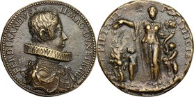 Firenze. Ferdinando II de' Medici (1621-1670). Medaglia. D/ FERDINANDVS II MAG DVX ETR IIII. Busto a destra con gorgiera. R/ PIETATI PONTIFICIE. La ca...