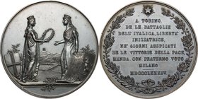 Milano. Medaglia 1884, per il quarantesimo anniversario delle cinque giornate di Milano. La città di Milano dedica alla città di Torino. D/ La città d...