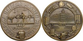 Milano. Magneti Marelli. Medaglia 1937 per i venti anni dalla realizzazione del primo magnete. D/ FABBRICA ITALIANA MAGNETI MARELLI. Operaio al lavoro...