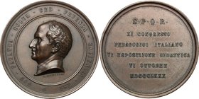 Roma. XI Congresso Pedagogico Italiano. Medaglia 1880. D/ NON PARANDA SOLUM SED FRUENDA SAPIENTIA EST. Testa di Cicerone a sinistra. R/ S P Q R / XI C...