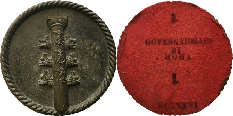 Roma. Governatorato di Roma. Grande placca in bronzo con bordo a cordone. A. XIV...
