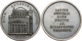 Trieste. Medaglia 1828 per la posa della prima pietra della chiesa di Sant'Antonio. D/ DIVO ANTONIO PATAVINO. Prospetto della chisa; sotto, SACRVM. R/...