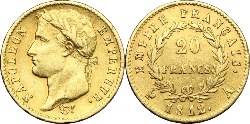 France. Napoleon I (1805-1814), Emperor. 20 Francs 1812, Paris mint. Fr. 511. AV...
