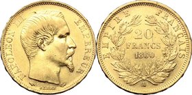 France. Napoleon III (1852- 1870). 20 francs 1860 A. Fr. 573. AV. mm. 21.00 EF/About FDC.