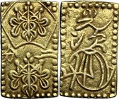 Japan. Edo Period (1603-1868). Nibu Ban Kin (2 Bu size gold), 1856-1960. 20 x 12 mm. Hartill 8.31. AV. g. 3.05 About EF.
