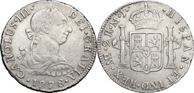 Peru'. Carlos III (1759-1788). 2 reales 1778 M J, Lima mint. Calico 1273. AR. g. 6.62 mm. 26.00 VF/Good VF.