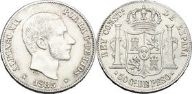 Philippines. Alfonso XII (1874-1885). 50 centimos de peso 1885. KN 150. AR. mm. 29.00 EF.