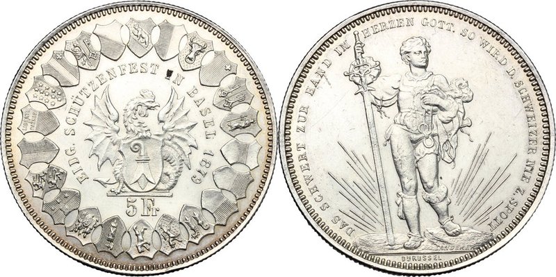 Switzerland. 5 Francs 1879, Federal shooting festival of Basel. KM S14. AR. g. 2...