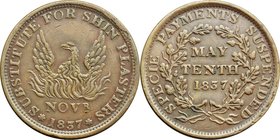 USA. Token 1837. AE. mm. 28.00 R. Good VF. This token is historically interesting because it refers to the New York's assembly of the 27 November 1837...