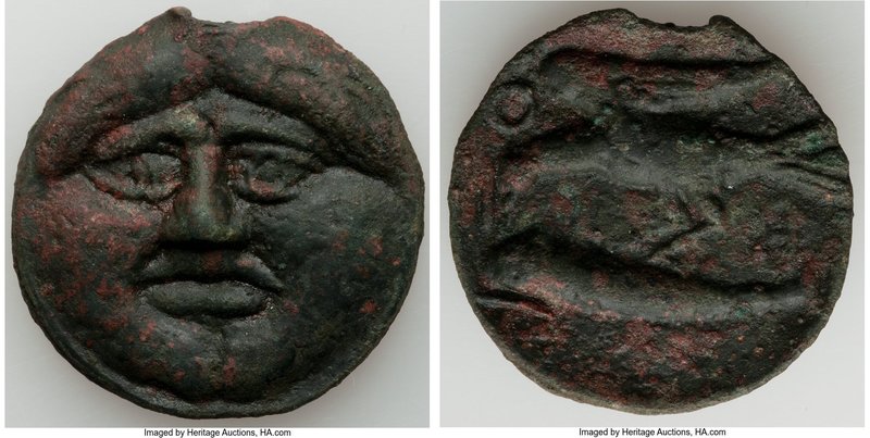 SCYTHIA. Olbia. Ca. 400-380 BC. Cast AE (36mm, 20.85 gm, 12h). XF. Facing gorgon...