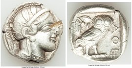 ATTICA. Athens. Ca. 440-404 BC. AR tetradrachm (23mm, 17.19 gm, 2h). VF, test cut. Mid-mass coinage issue. Head of Athena right, wearing crested Attic...
