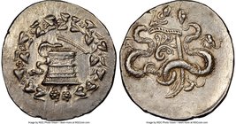 PHRYGIA. Apameia. Ca. 166-133 BC. AR cistophorus (29 mm, 12.74 gm, 12h). NGC AU 5/5 - 4/5. Apameia, 150-140 BC. Serpent emerging from cista mystica; a...