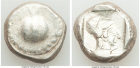 PAMPHYLIA. Side. Ca. 5th century BC. AR stater (19mm, 10.93 gm, 9h). VF. Ca. 430-400 BC. Pomegranate; guilloche beaded border / Head of Athena right, ...