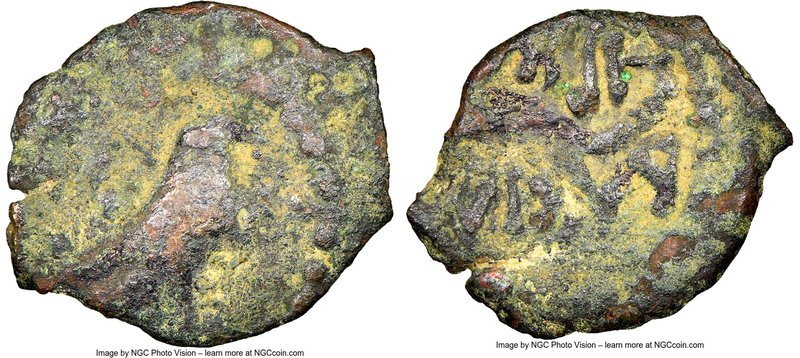 JUDAEA. Herodians. Herod I the Great (40-4 BC). AE half-prutah (13mm, 5h). NGC F...
