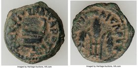 JUDAEA. Roman Procurators. Pontius Pilate (AD 26-36). AE prutah (16mm, 1.83 gm, 11h). VF, tooled. Jerusalem, dated Regnal Year 16 of Tiberius (AD 29/3...