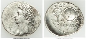 Augustus (27 BC-AD 14). AR denarius (18mm, 3.74 gm, 7h). VF. Spain, Emerita, 19-18 BC. Anepigraphic, laureate head of Augustus left / CAESAR / AVGVSTV...