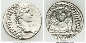 Augustus (27 BC-AD 14). AR denarius (19mm, 3.53 gm, 4h). VF. Lugdunum, 2 BC-AD 4. CAESAR AVGVSTVS-DIVI F PATER PATRIAE, laureate head of Augustus righ...