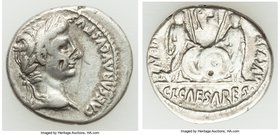 Augustus (27 BC-AD 14). AR denarius (18mm, 3.87 gm, 12h). About VF, bankers punches, scratch. Lugdunum, 2 BC-AD 4. CAESAR AVGVSTVS-DIVI F PATER PATRIA...
