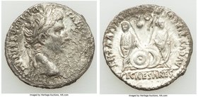 Augustus (27 BC-AD 14). AR denarius (19mm, 3.38 gm, 6h). VF. Lugdunum, 2 BC-AD 4. CAESAR AVGVSTVS-DIVI F PATER PATRIAE, laureate head of Augustus righ...