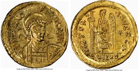 Zeno, Eastern Roman Empire (AD 474-491). AV solidus (21mm, 4.39 gm, 7h). NGC Choice AU 5/5 - 3/5, clipped, graffiti. Constantinople, 1st officina, sec...