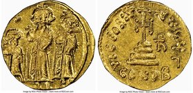 Heraclius (AD 610-641), with Heraclius Constantine and Heraclonas. AV solidus (21mm, 4.48 gm, 6h). NGC MS 4/5 - 4/5. Constantinople, 4th officina, ca....